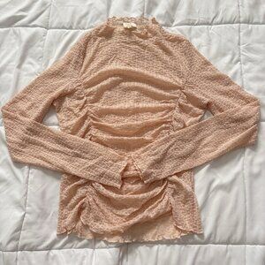 Womens Size XL Sheer Long Sleeve Shirt Orange Ruched Romantic Dainty Coquette